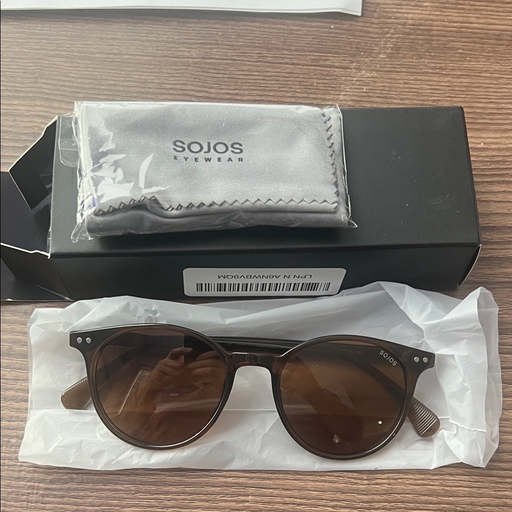SOJOS Brown Round Sunglasses